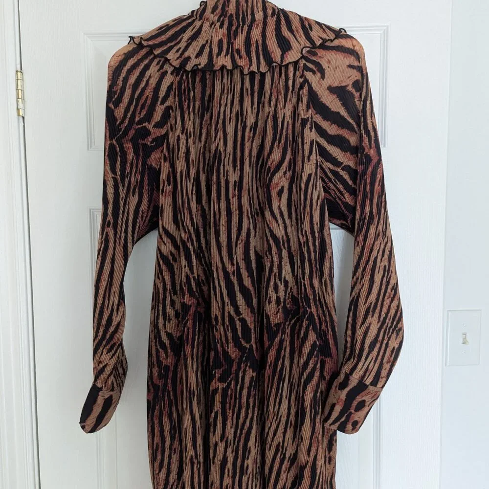 Ganni Tiger-Print Mini Dress in Brown and Black - Picture 5 of 6